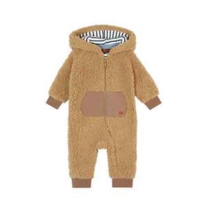 7 For All Mankind Brown Tan Sherpa Hooded Footless One Piece Bodysuit Size 3-6M
